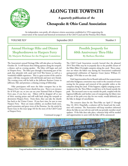 ALONG the TOWPATH a Quarterly Publication of the Chesapeake & Ohio Canal Association