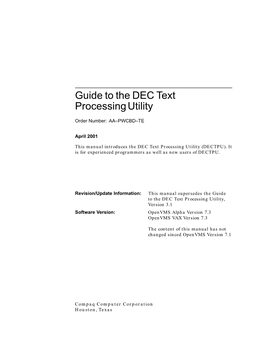 Guide to the DEC Text Processing Utility