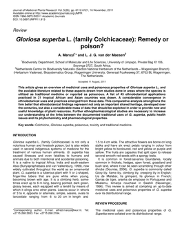 Gloriosa Superba L. (Family Colchicaceae): Remedy Or Poison?