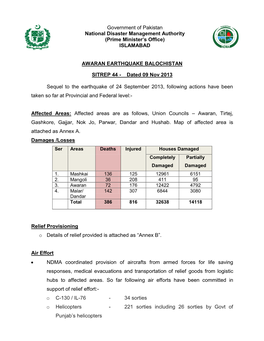 Government of Pakistan National Disaster Management Authority (Prime Minister’S Office) ISLAMABAD