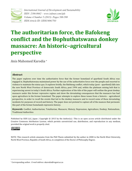The Authoritarian Force, the Bafokeng Conflict and the Bophuthatswana Donkey Massacre: an Historic–Agricultural Perspective