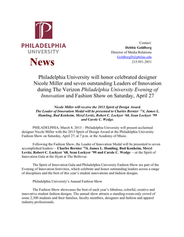 Philadelphia University Will Honor Celebrated Designer Nicole Miller
