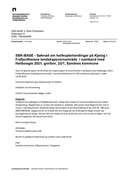 SBK-BASE - Søknad Om Helikopterlandingar På Kjerag I Frafjordheiane Landskapsvernområde I Samband Med Heliboogie 2021, Gnr/Bnr, 22/1, Sandnes Kommune