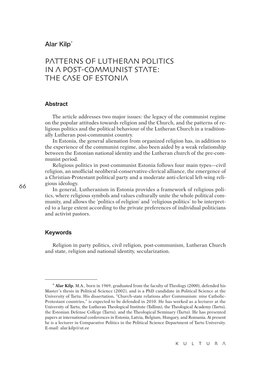 Patterns of Lutheran Politics in a Post-Communist State: the Case of Estonia