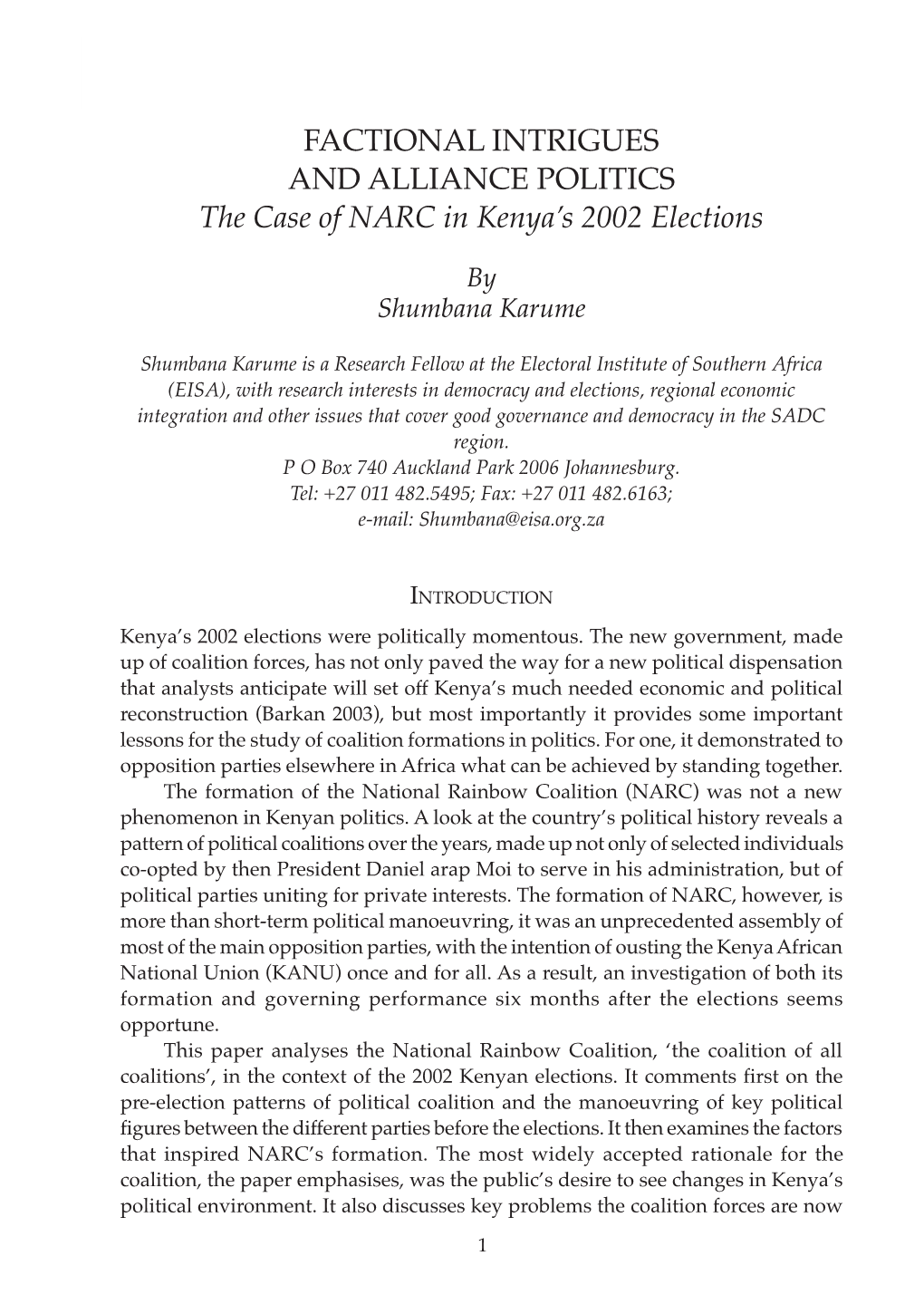 The Case of NARC in Kenya's 2002 Elections