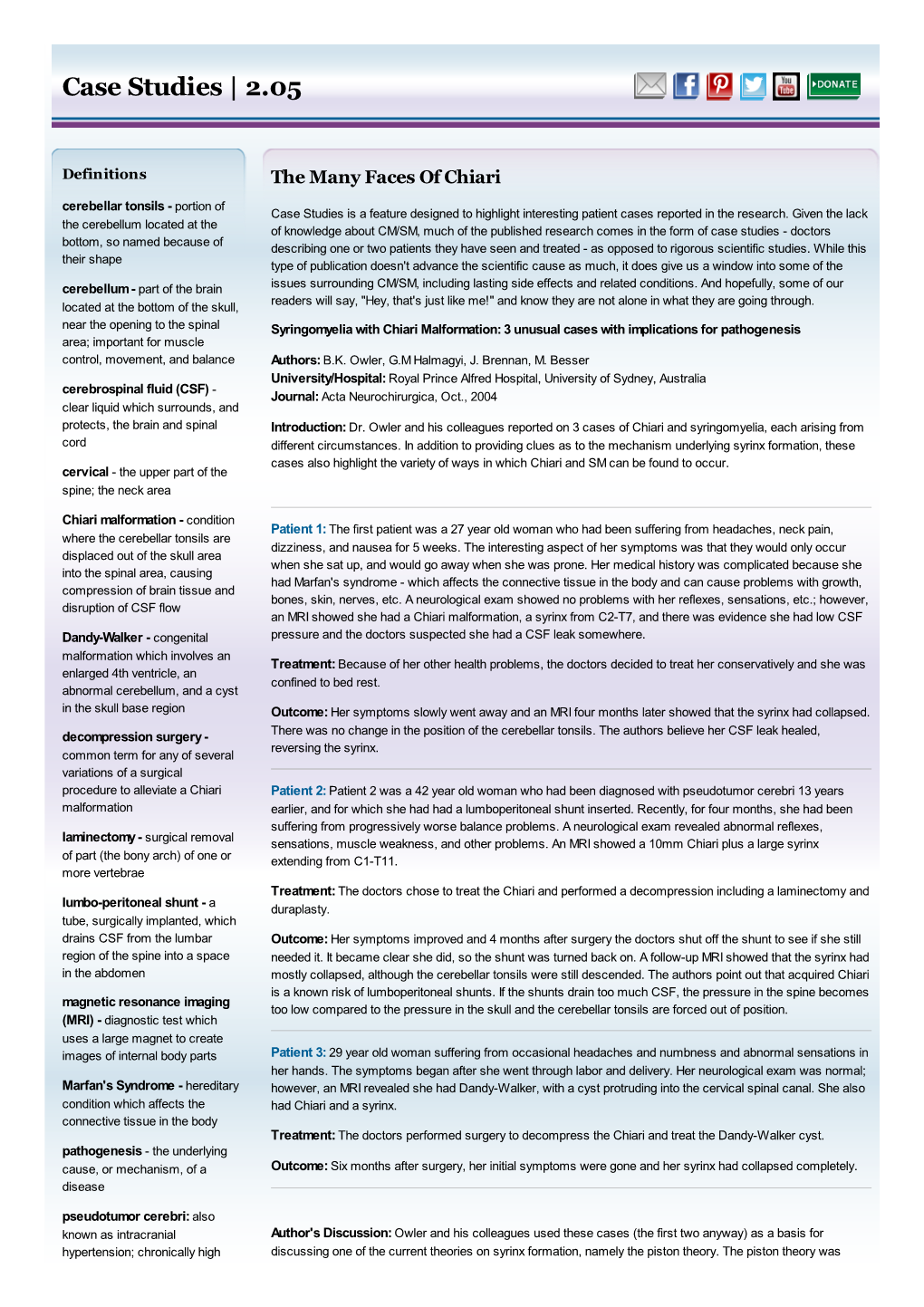 The Many Faces of Chiari Cerebellar Tonsils - Portion of Case Studies Is a Feature Designed to Highlight Interesting Patient Cases Reported in the Research