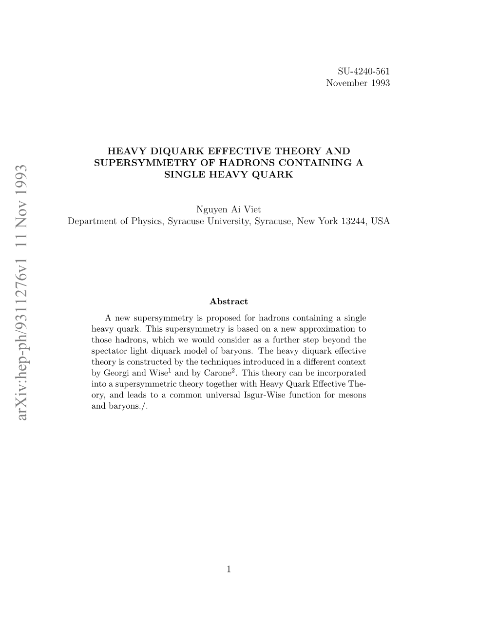 Heavy Diquark Effective Theory and Supersymmetry of Hadrons