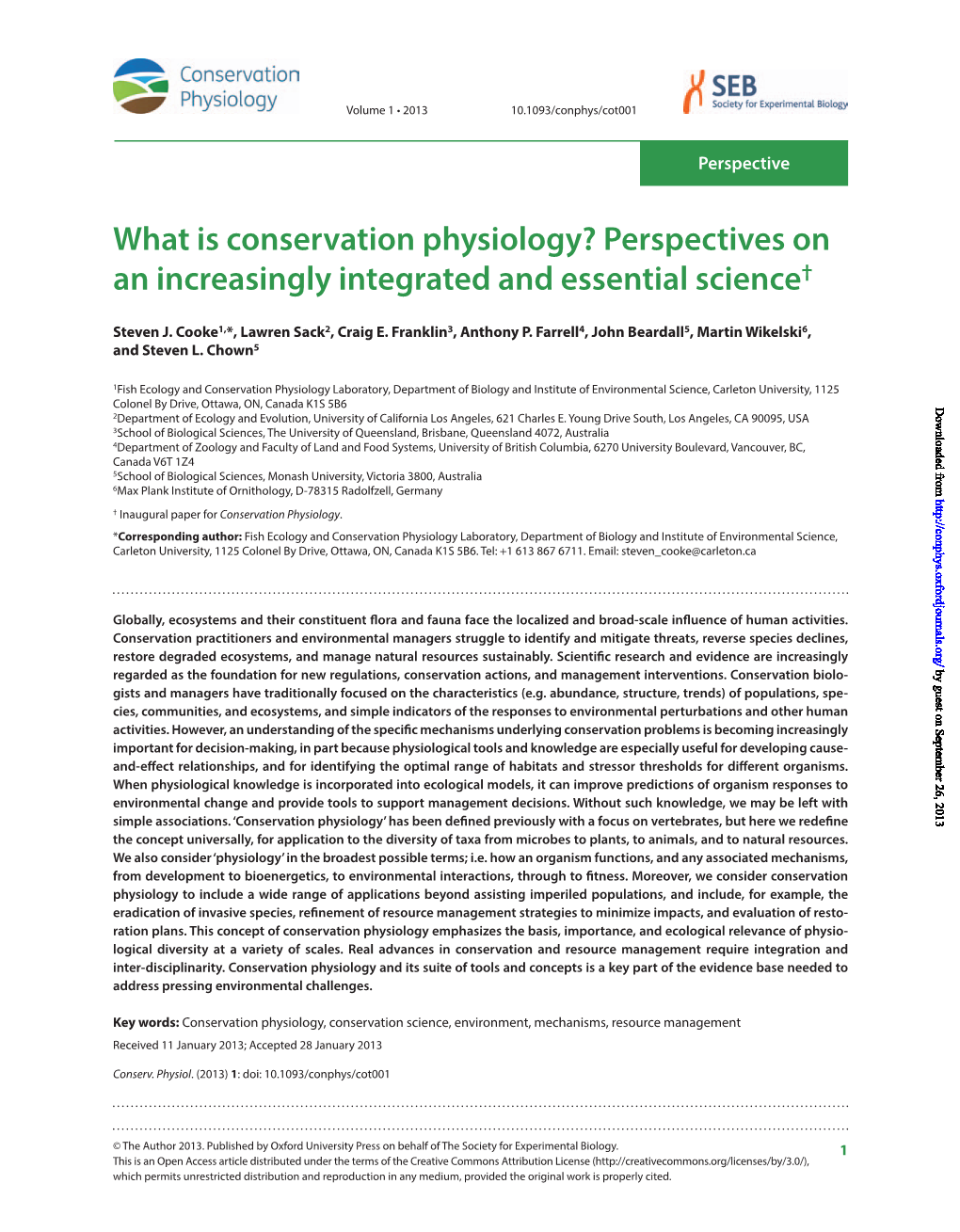 What Is Conservation Physiology? Perspectives on an Increasingly Integrated and Essential Science†
