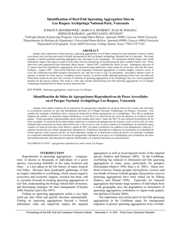 Identification of Reef Fish Spawning Aggregation Sites in Los Roques Archipelago National Park, Venezuela