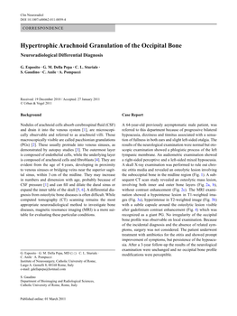 Hypertrophic Arachnoid Granulation of the Occipital Bone Neuroradiological Differential Diagnosis