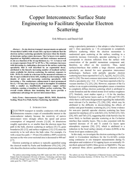 Copper Interconnects: Surface State Engineering to Facilitate Specular Electron Scattering