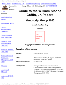 Guide to the William Sloane Coffin, Jr. Papers