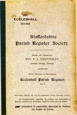 Eccleshall Parish Register, Vol 1 1573-1618