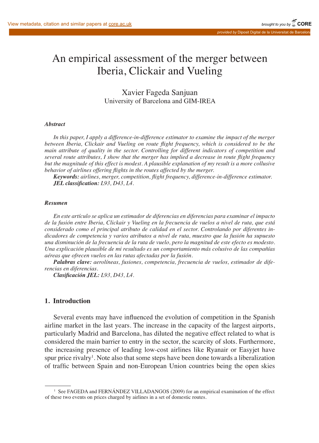 An Empirical Assessment of the Merger Between Iberia, Clickair and Vueling