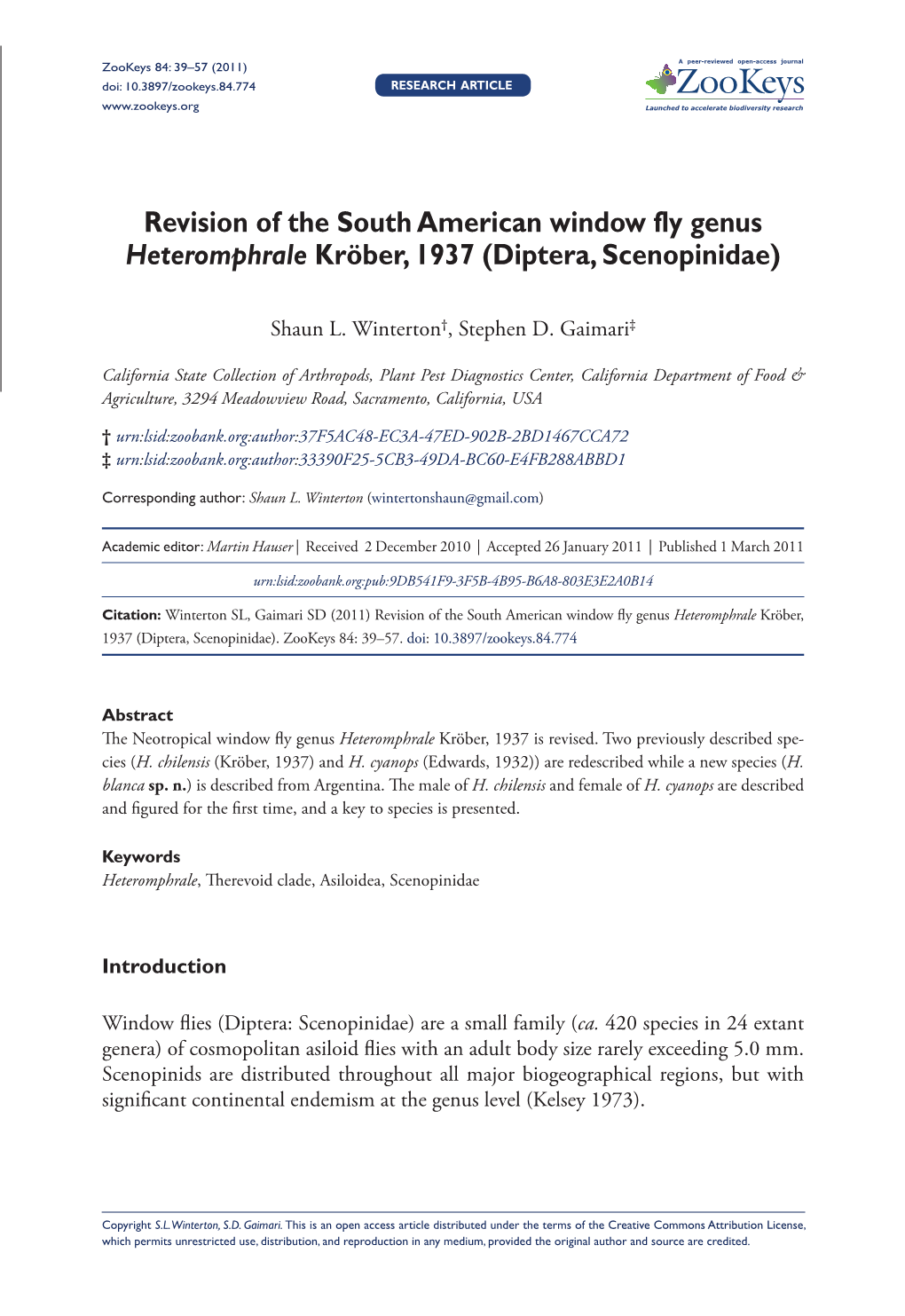 Revision of the South American Window Fly Genus Heteromphrale Kröber, 1937 (Diptera, Scenopinidae)