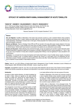 Efficacy of Haridra Kwath Kawal in Management of Acute Tonsillitis