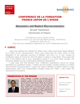 Abenomics and Modern Macroeconomics Hiroshi Yoshikawa (University of Tokyo)