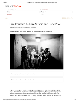 The Low Anthem and Blind Pilot |