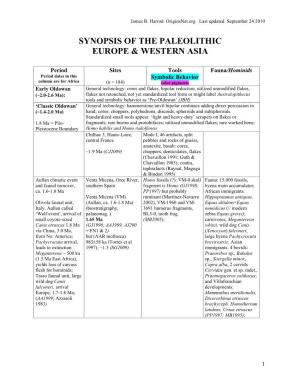 Synopsis of the Paleolithic Europe & Western Asia
