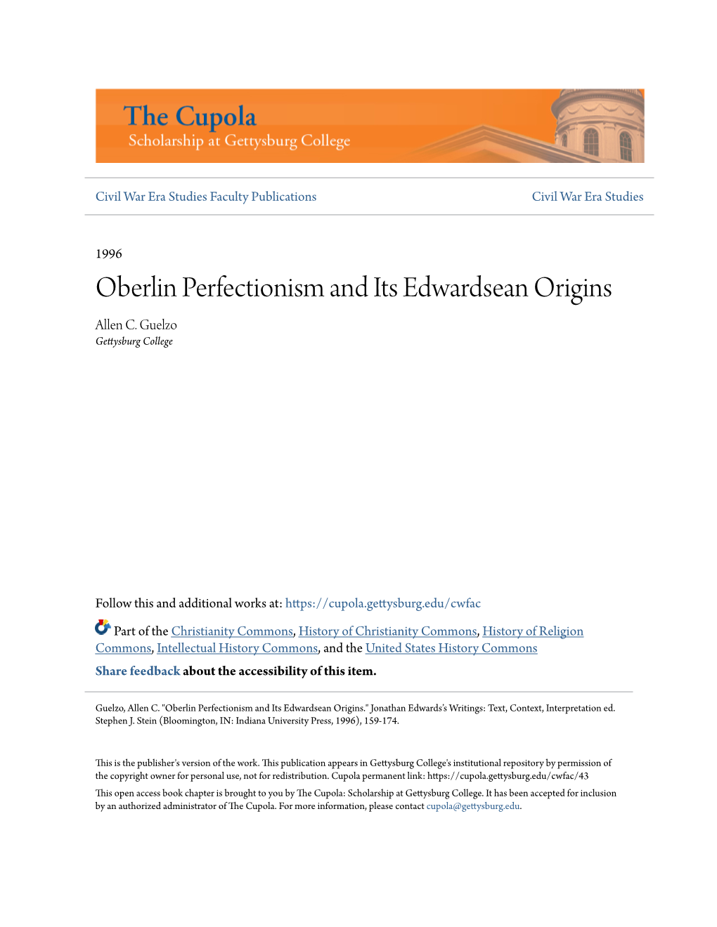 Oberlin Perfectionism and Its Edwardsean Origins Allen C