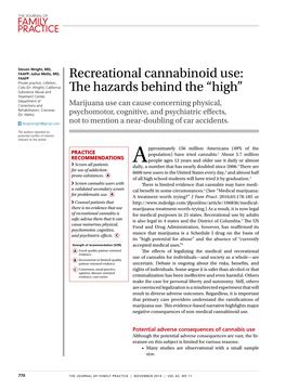 Recreational Cannabinoid Use: the Hazards Behind