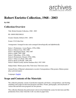 Robert Enrietto Collection, 1968 - 2003