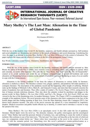 Mary Shelley's the Last Man: Alienation in the Time of Global Pandemic