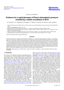 Evidence for a Rapid Decrease of Pluto's Atmospheric Pressure Revealed by a Stellar Occultation in 2019