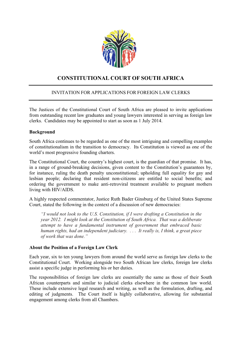 South African Court Clerk Position
