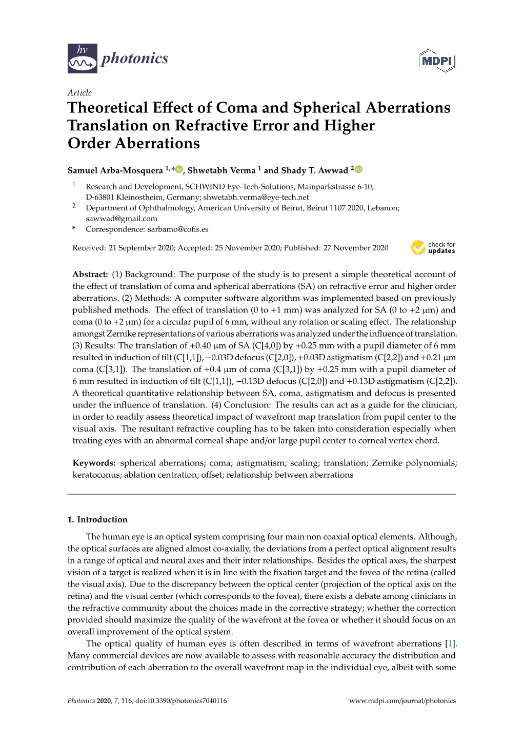 Theoretical Effect of Coma and Spherical Aberrations Translation