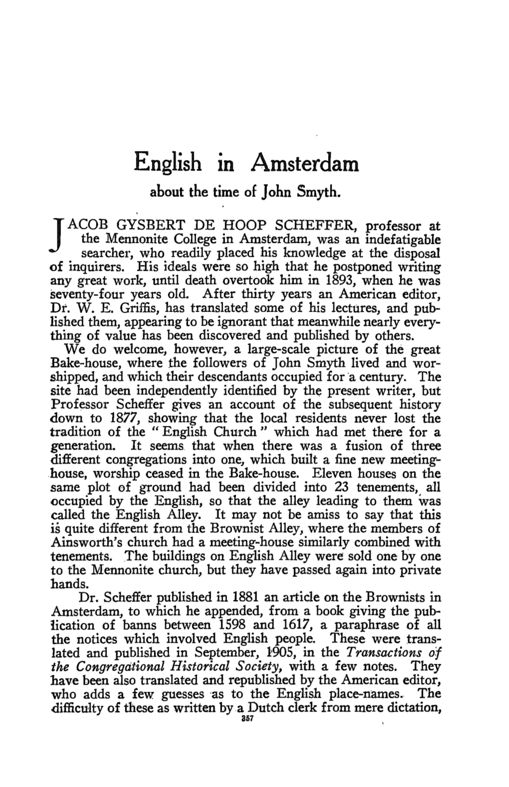 English in Amsterdam About the Time of John Smyth