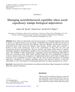 Managing Neurobehavioral Capability When Social Expediency Trumps Biological Imperatives