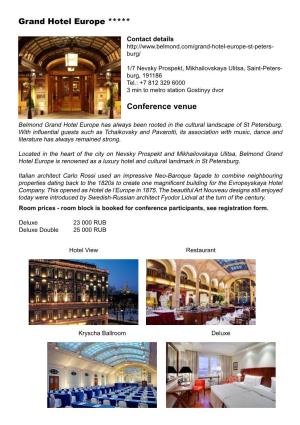 Grand Hotel Europe ***** Conference Venue