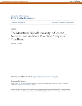 A Generic, Narrative, and Audience Reception Analysis of True Blood Stacey M