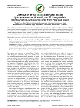 Distribution of the Neotropical Water Snakes Hydrops Caesurus , H. Martii