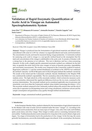 Validation of Rapid Enzymatic Quantification of Acetic Acid In