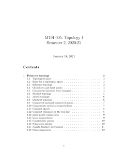 MTH 605: Topology I Semester 2, 2020-21