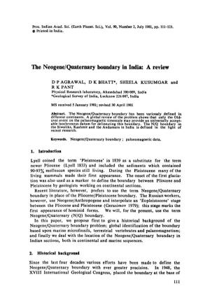 The Neogene/Quaternary Boundary in India: a Review