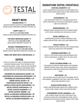 Draft Beer Sotol Signature Sotol Cocktails