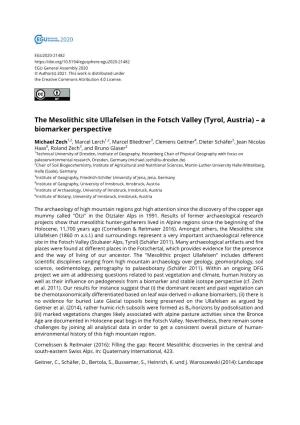 The Mesolithic Site Ullafelsen in the Fotsch Valley (Tyrol, Austria) – a Biomarker Perspective