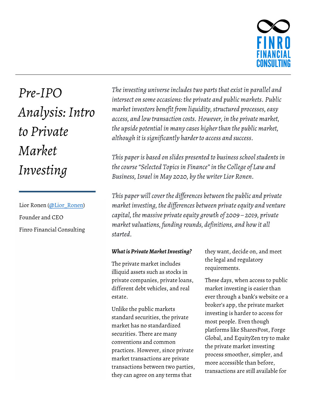 Pre-IPO Analysis: Intro to Private Market Investing