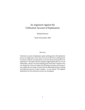 An Argument Against the Unification Account of Explanation