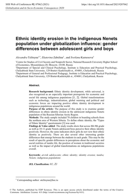 Ethnic Identity Erosion in the Indigenous Nenets Population Under Globalization Influence: Gender Differences Between Adolescent Girls and Boys