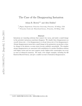 The Case of the Disappearing Instanton Arxiv:1106.0527V1 [Hep-Th]