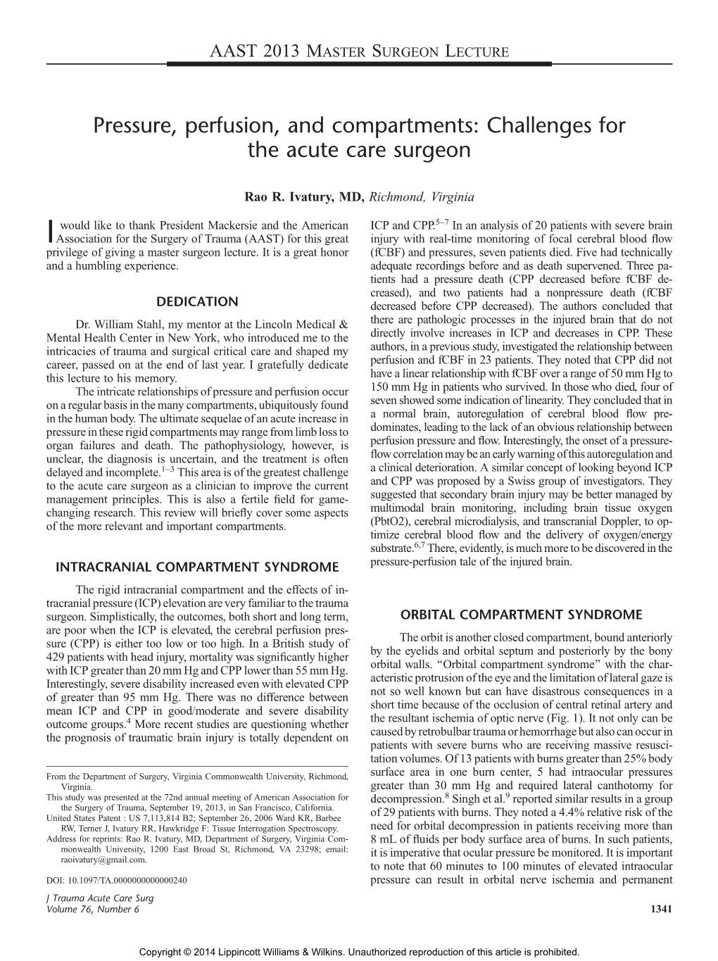 Pressure, Perfusion, and Compartments: Challenges for the Acute Care Surgeon