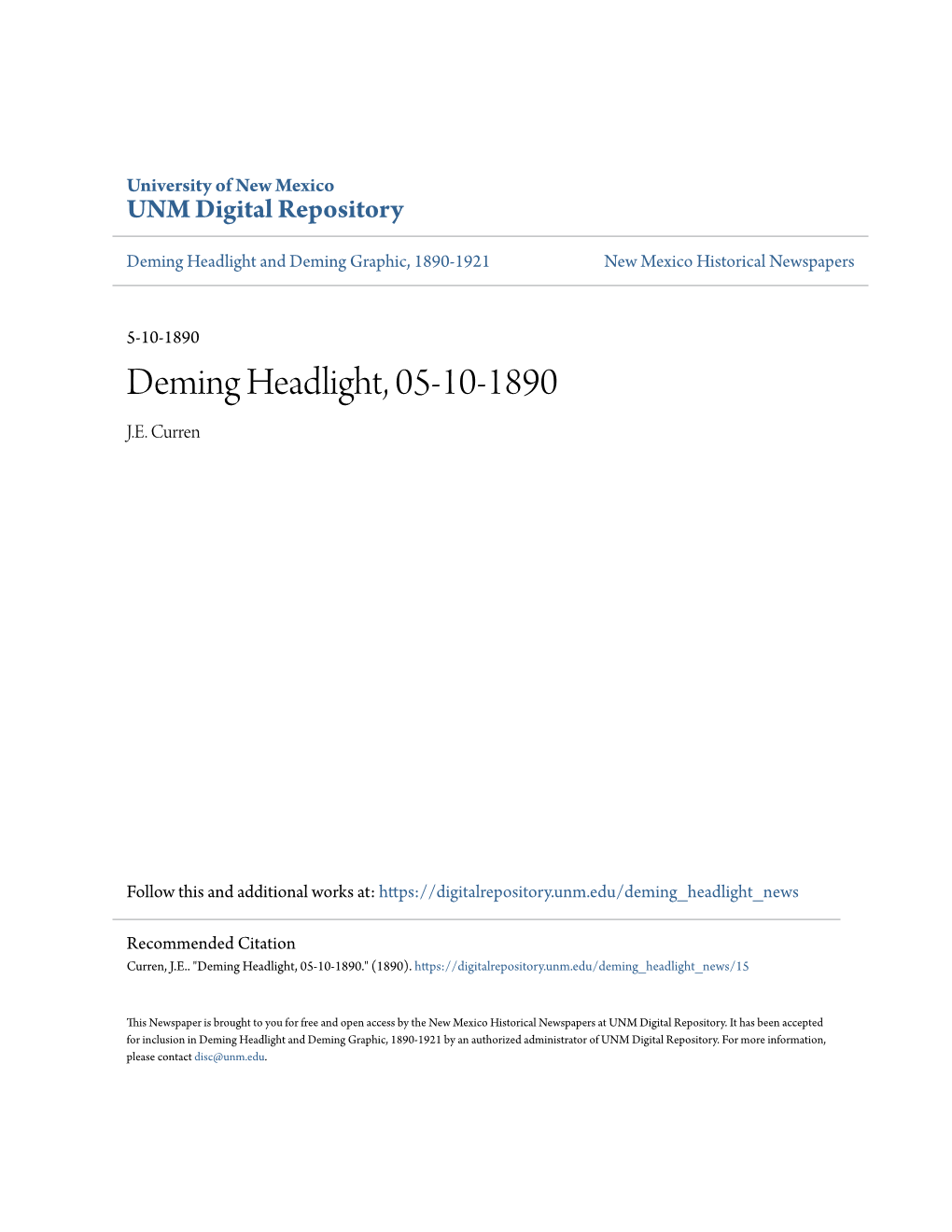 Deming Headlight, 05-10-1890 J.E