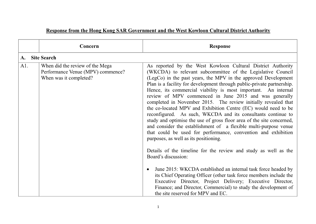 Response from the Hong Kong SAR Government and the West Kowloon Cultural District Authority