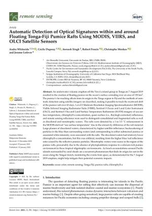 Automatic Detection of Optical Signatures Within and Around Floating Tonga-Fiji Pumice Rafts Using MODIS, VIIRS, and OLCI Satellite Sensors