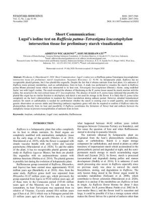 Lugol's Iodine Test on Rafflesia Patma–Tetrastigma Leucostaphylum