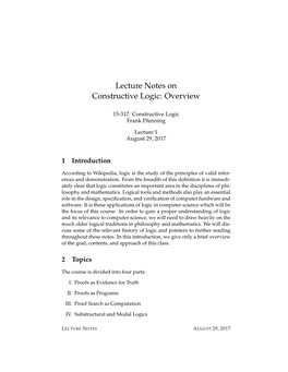 Lecture Notes on Constructive Logic: Overview